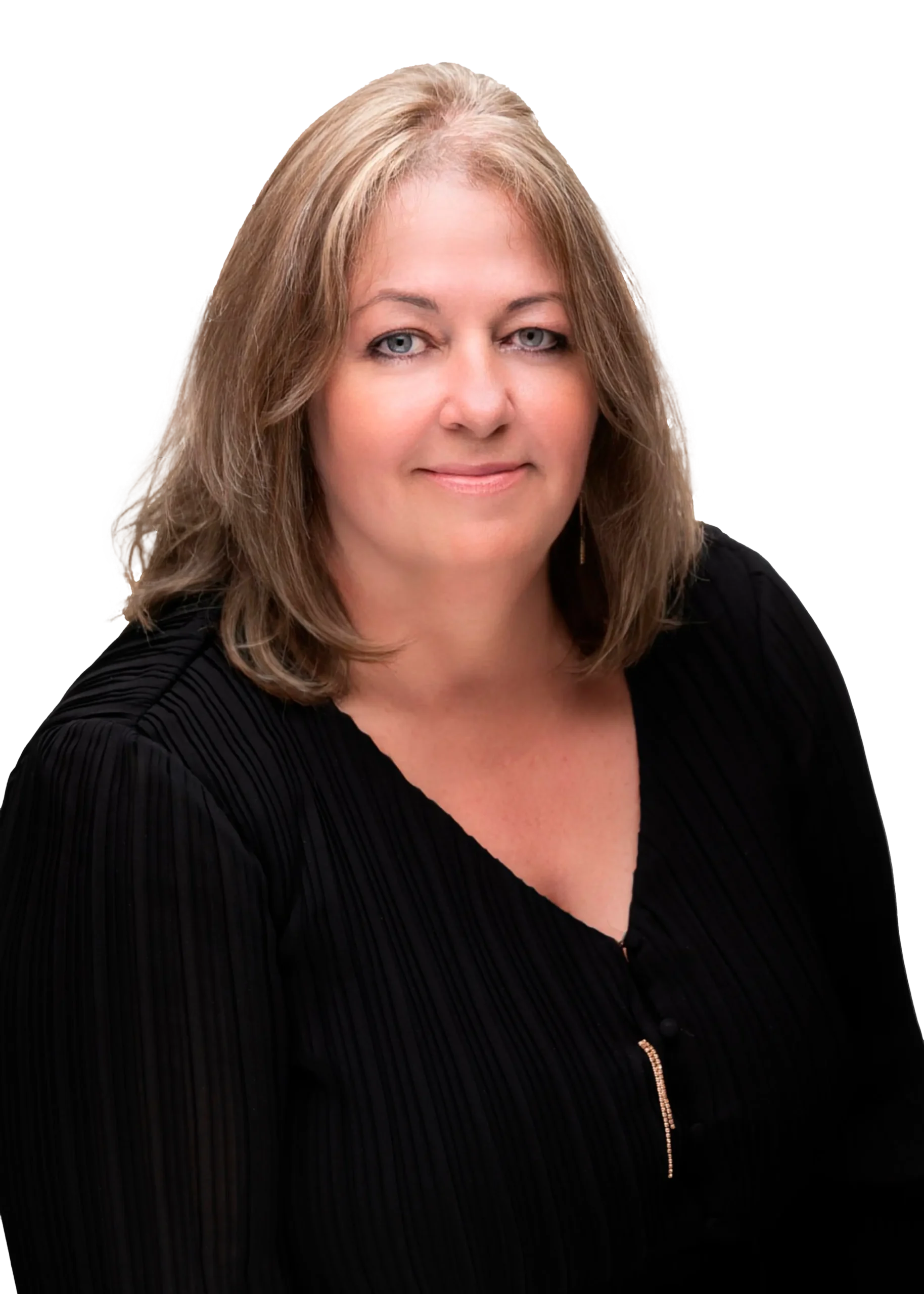 Kim Elliott, family law clerk, standing with an empathetic pose